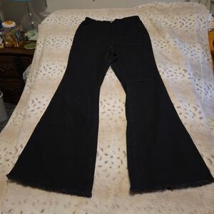 Tinseltown Jeans Jr's Sz 11 (28x29) Flared High Rise Pull On Black Raw Hem 1054